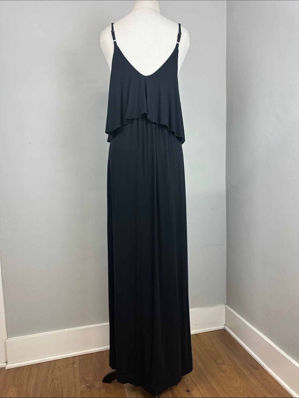 Soma Jersey Knit Ruffle Neckline Maxi Dress Sz M - Picture 6 of 9